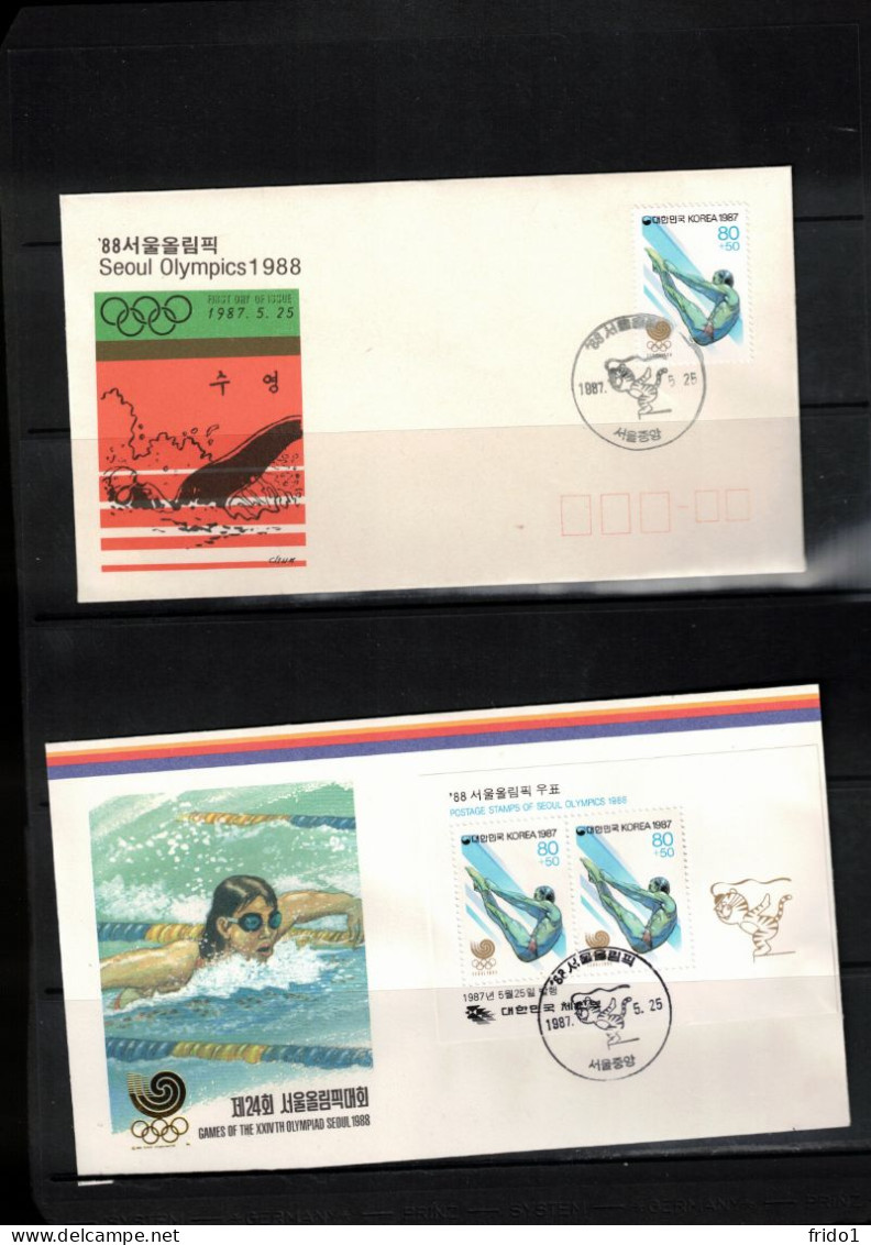South Korea 1987 Olympic Games Seoul - Jumping Into Water+ Block FDC - Zomer 1988: Seoel