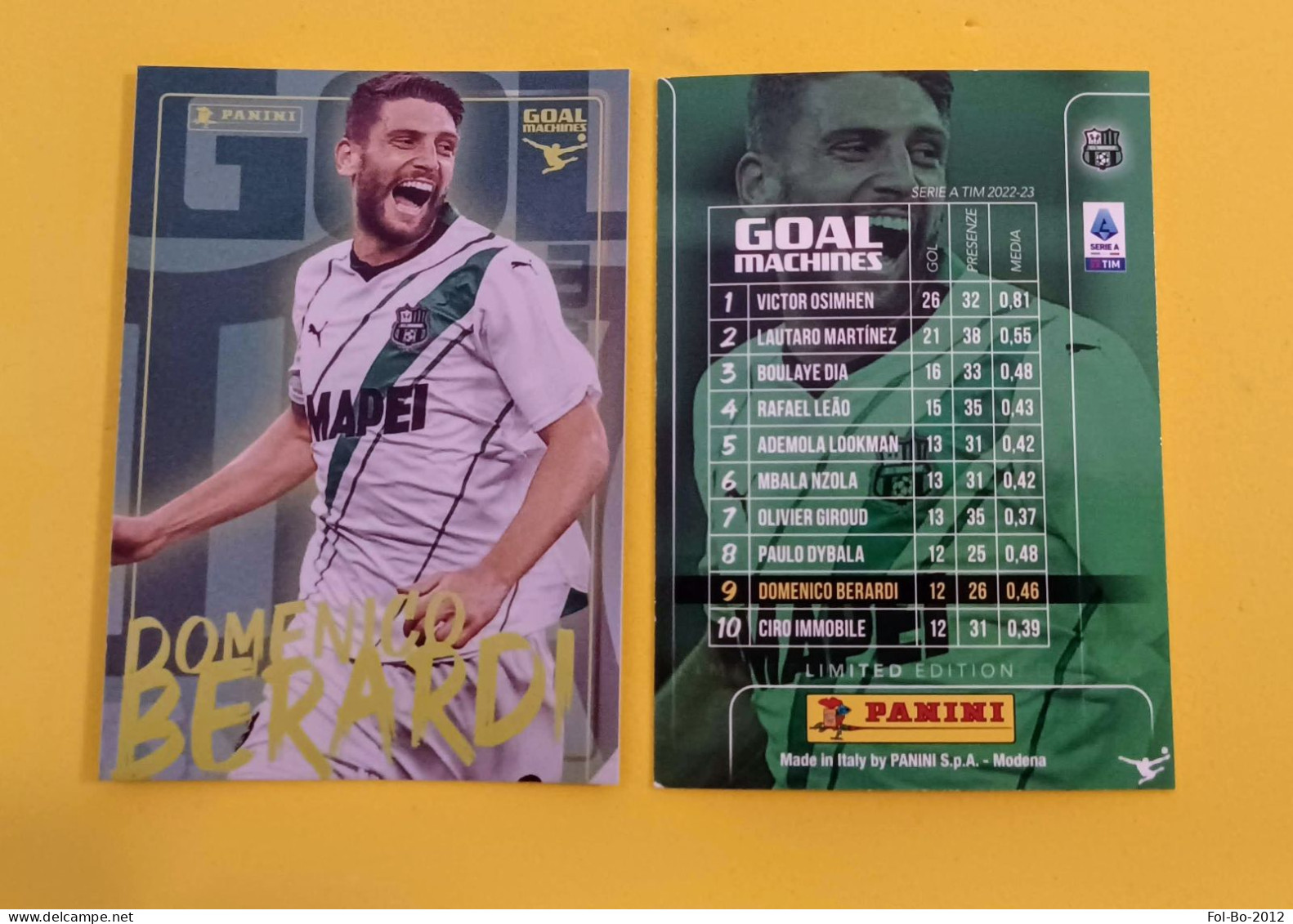 Domenico Berardi Calciatori 2023/24  Card N 9 Panini Goal - Edition Italienne