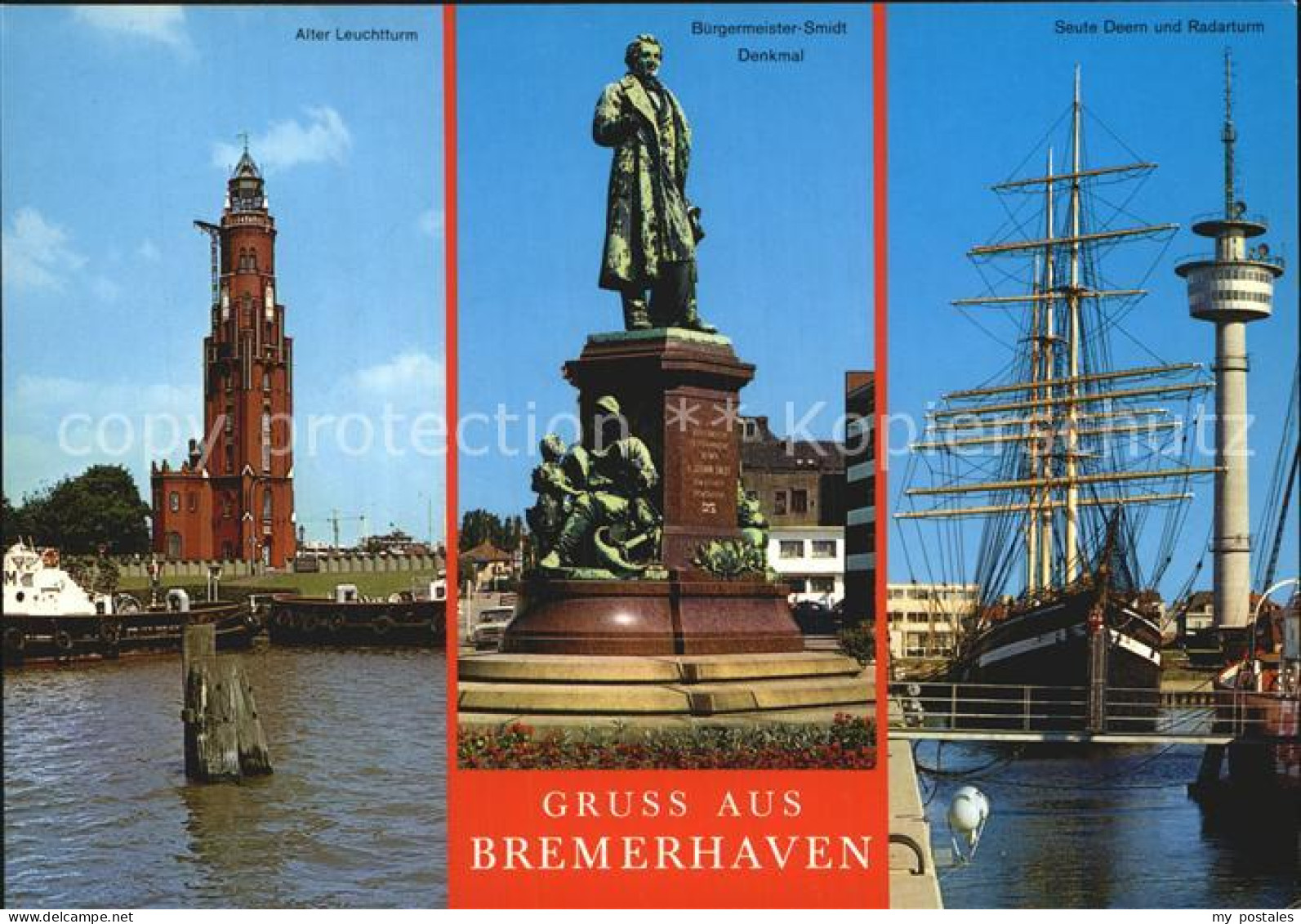 72590455 Bremerhaven Leuchtturm Smidt-Denkmal Radarturm Und Seute Deern Segelsch - Bremerhaven