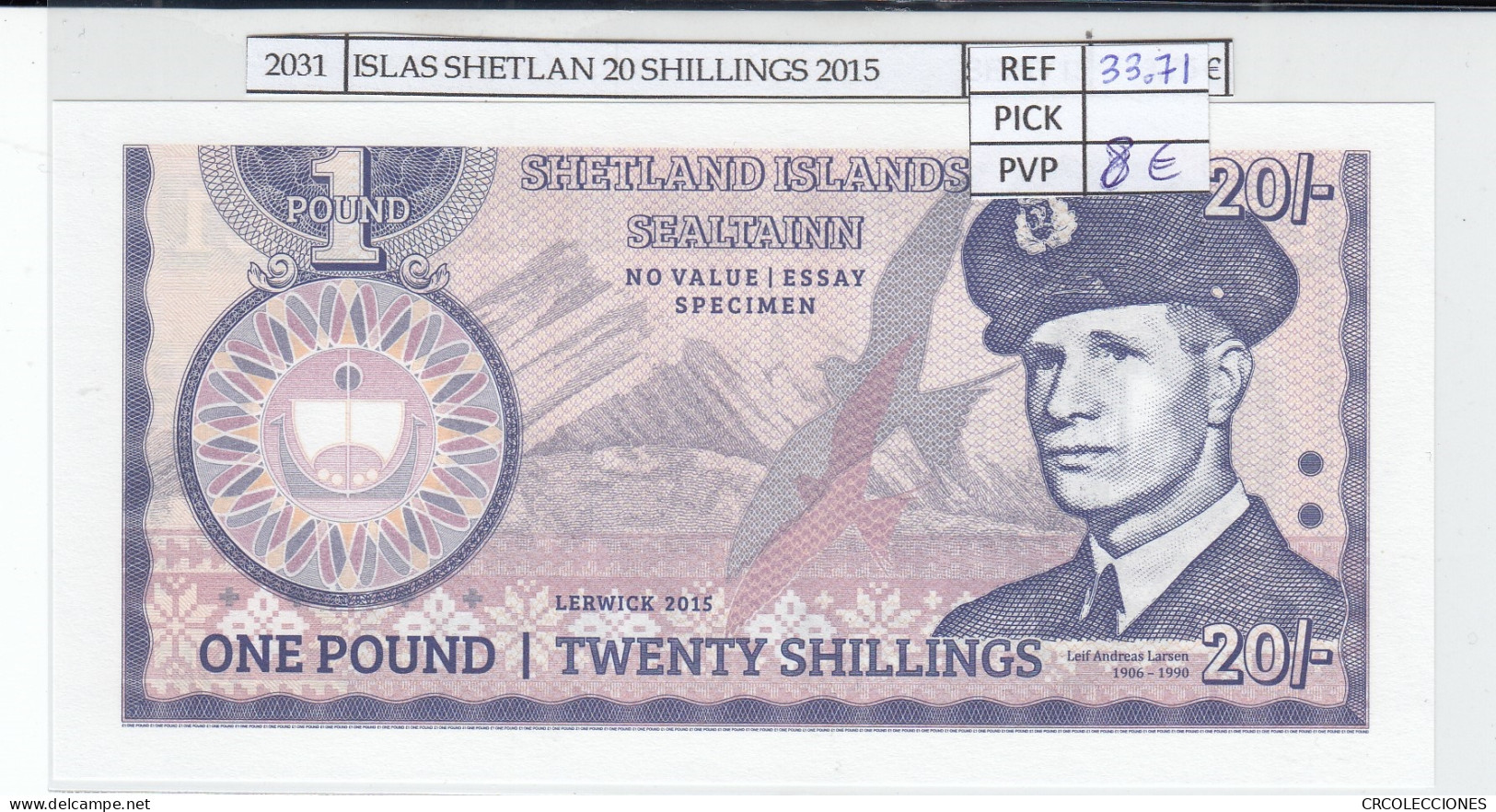 BILLETE ISLAS SHETLAN BILLETE ESCOCIA 20 SHILLINGS 2015 P- 20 Fantasy - Andere - Europa