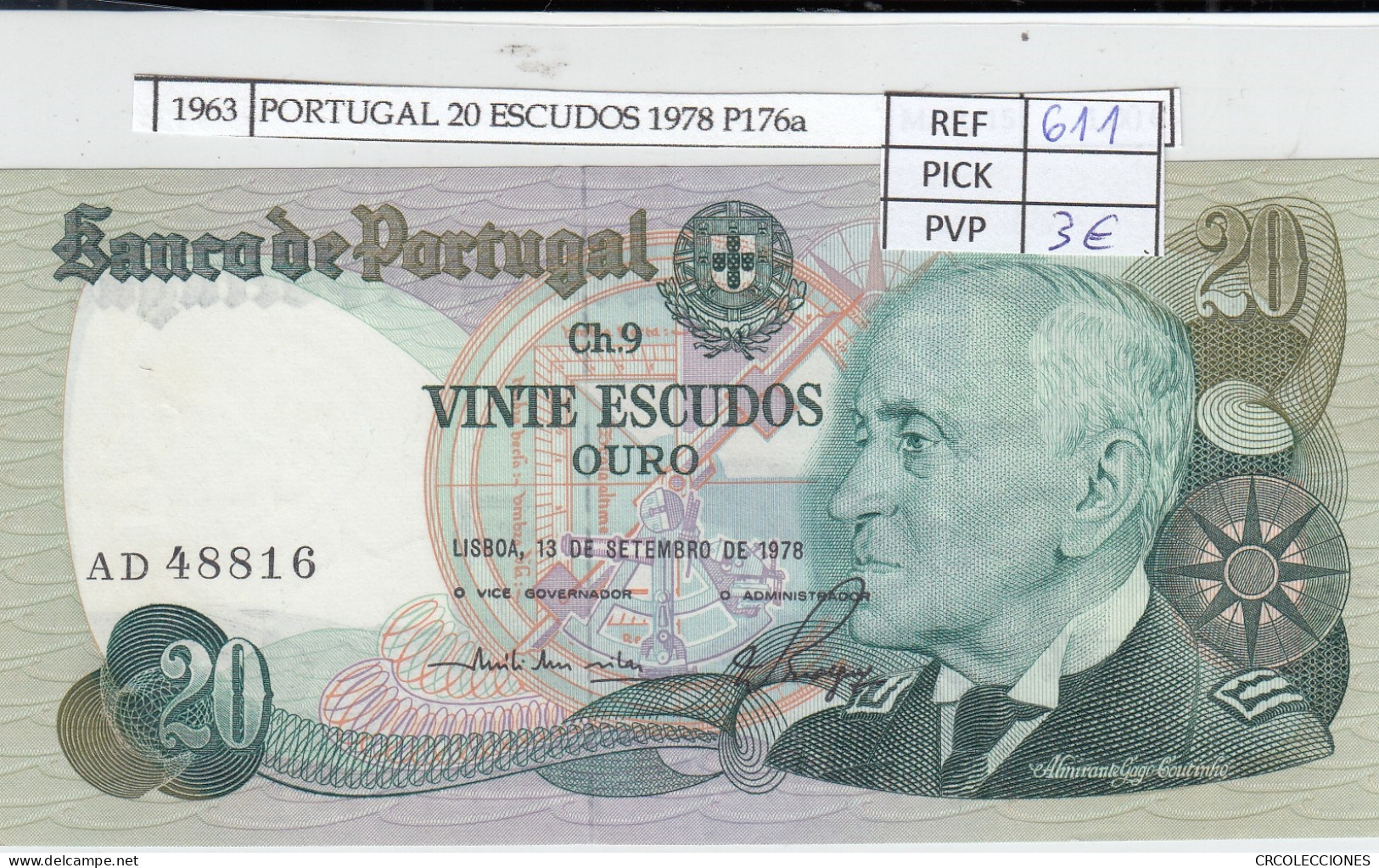 BILLETE PORTUGAL 20 ESCUDOS 1978 P-176a.2  - Other - Europe