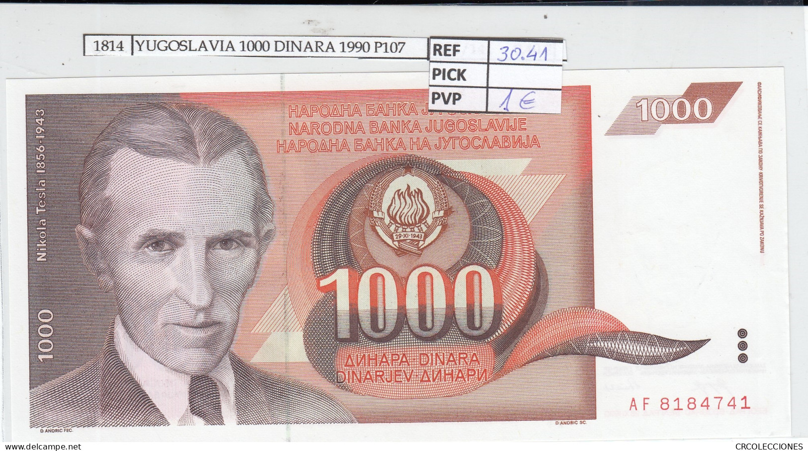 BILLETE YUGOSLAVIA 1.000 DINARA 1990 P-107a  - Andere - Europa