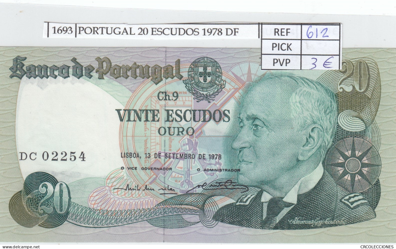 BILLETE PORTUGAL 20 ESCUDOS 1978 P-176a.4  - Other - Europe