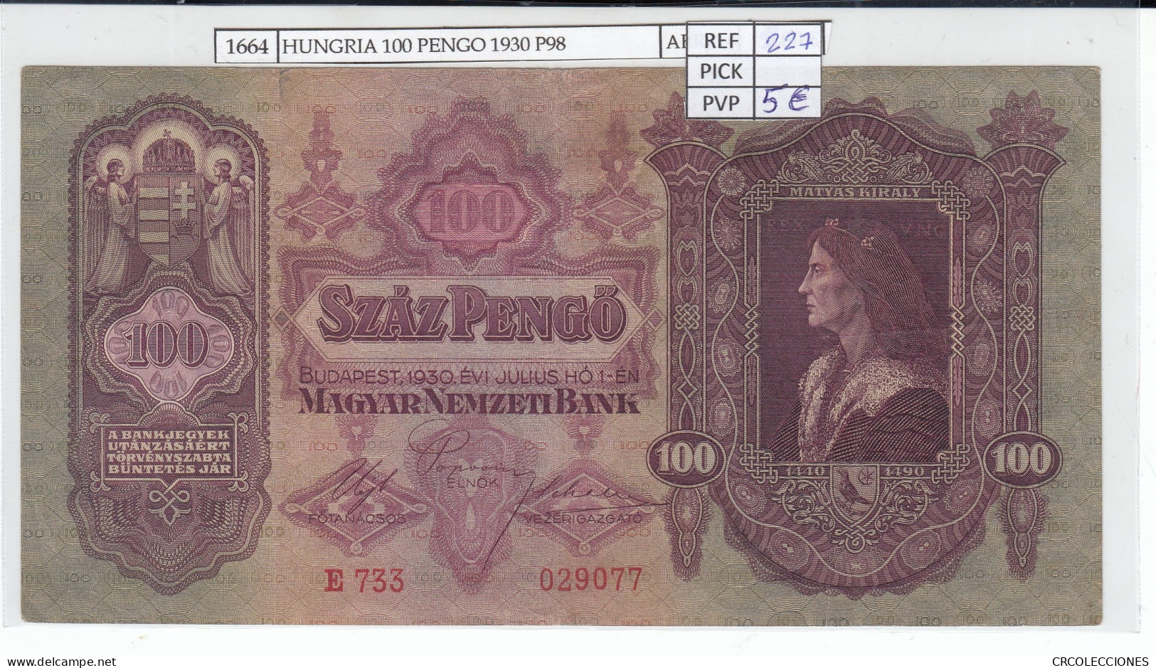 BILLETE HUNGRIA 100 PENGO 1930 P-98  - Other - Europe