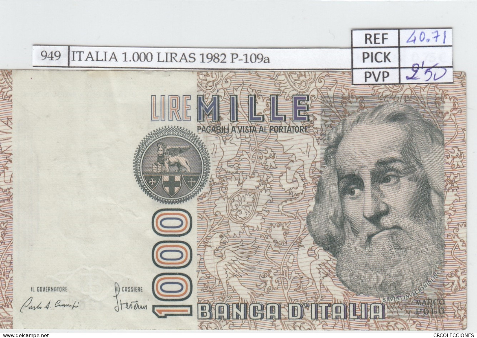 BILLETE ITALIA 1.000 LIRAS 1982 P-109a - Autres - Europe