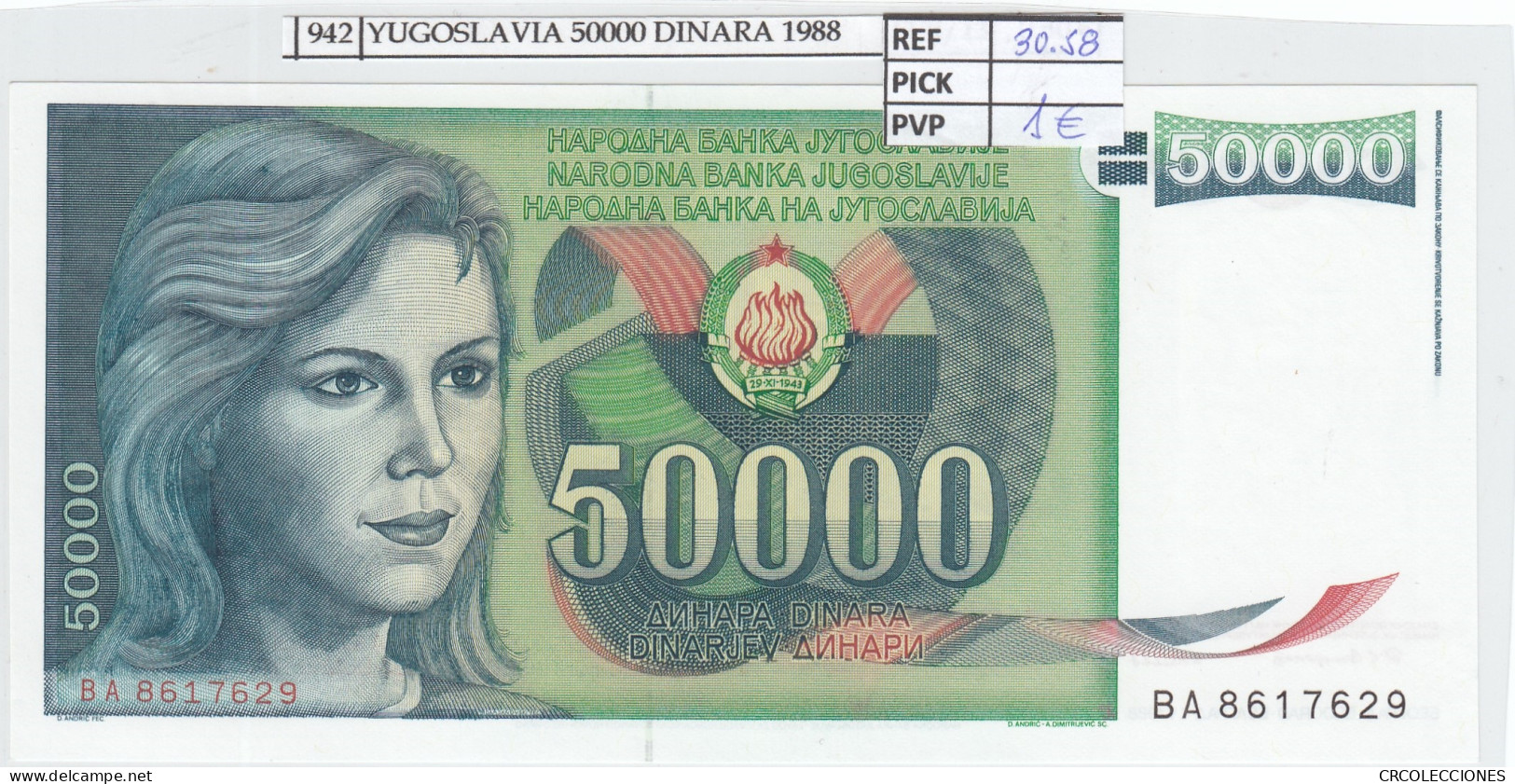 BILLETE YUGOSLAVIA 50.000 DINARA 1988 P-96a - Andere - Europa