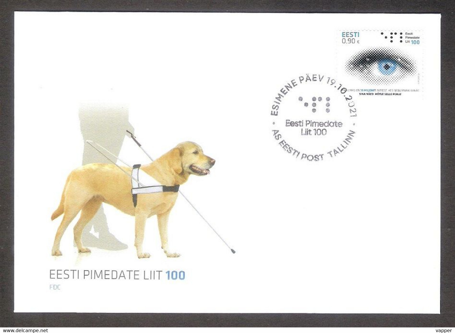 Estonian Federation Of The Blind 100 Estonia 2021  Stamp FDC Dogs Mi 1026 - Estland