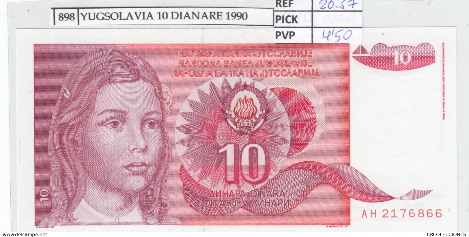 BILLETE YUGOSLAVIA 10 DINARA 1990 P-103a - Sonstige – Europa