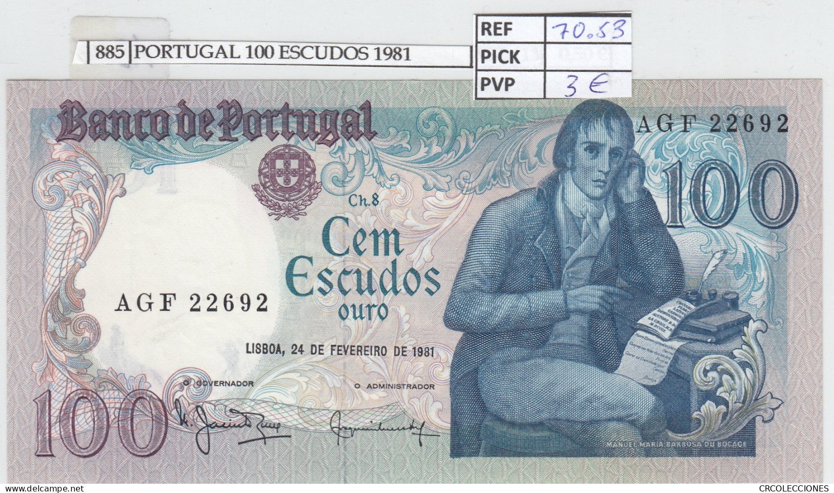 BILLETE PORTUGAL 100 ESCUDOS 1981 P-178b.3 - Andere - Europa