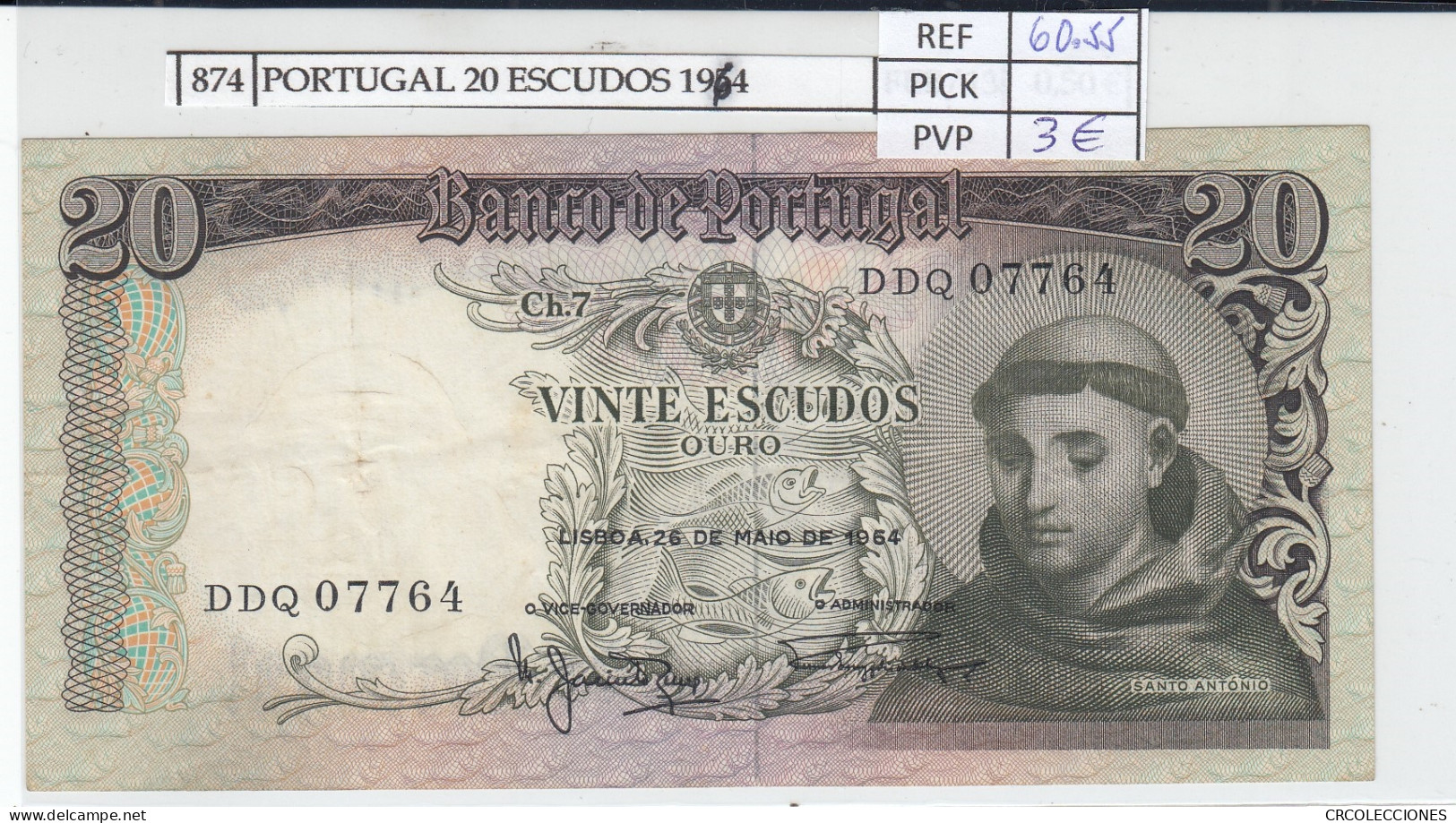 BILLETE PORTUGAL 20 ESCUDOS 1964 P-167b.1  - Other - Europe