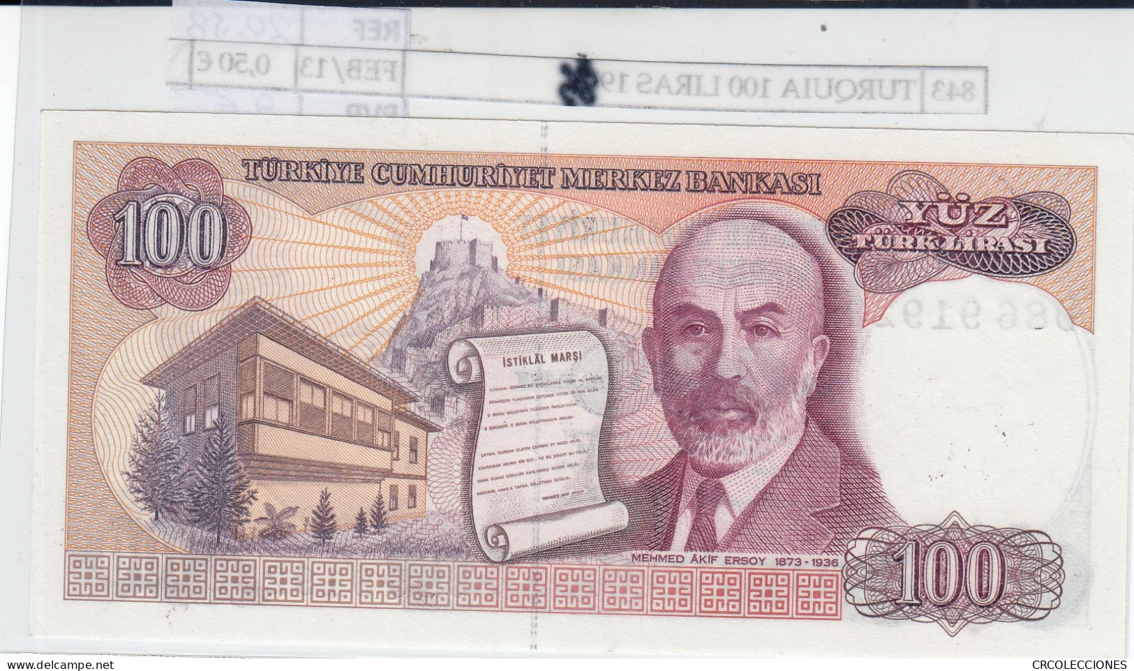 BILLETE TURQUIA 100 LIRAS 1983 P-194a.2 - Sonstige – Europa