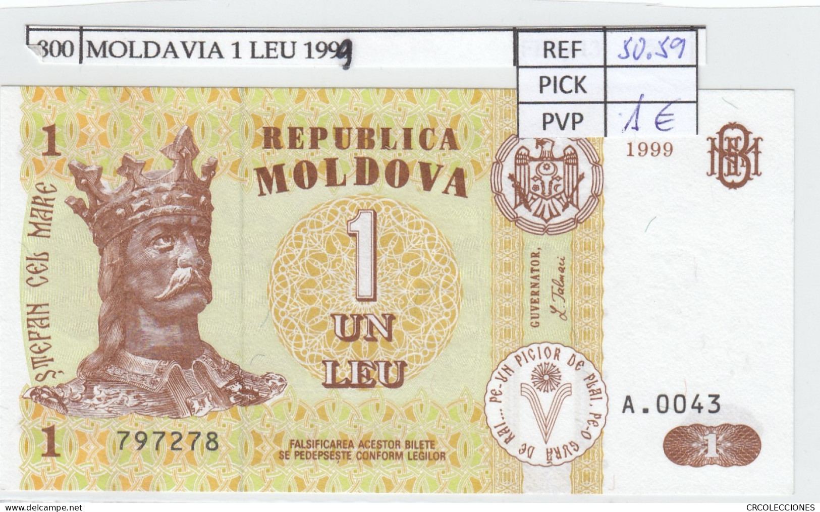 BILLETE MOLDAVIA 1 LEU 1999 P-8d - Other - Europe