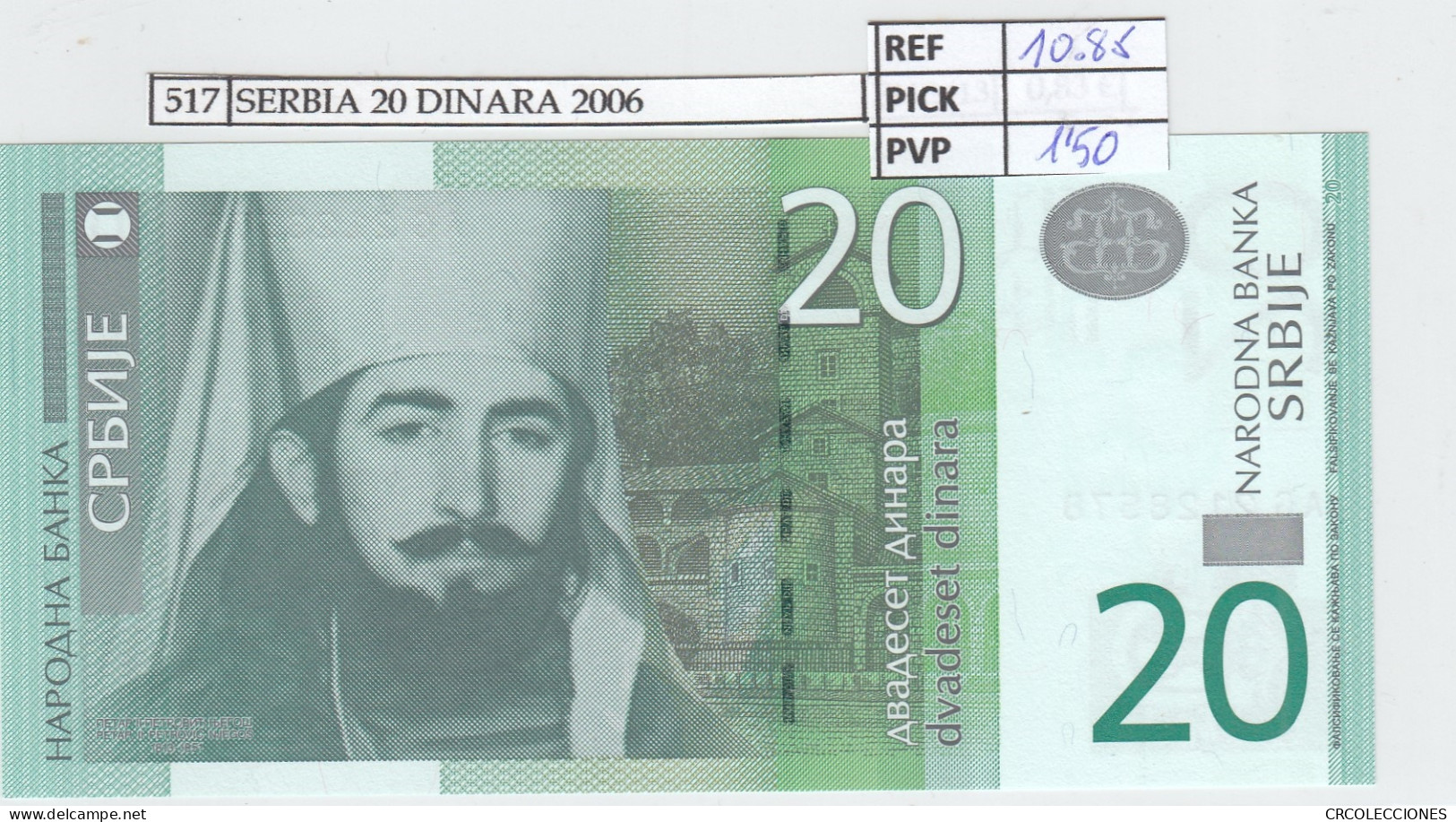 BILLETE SERBIA 20 DINARA 2006 P-47a - Altri – Europa