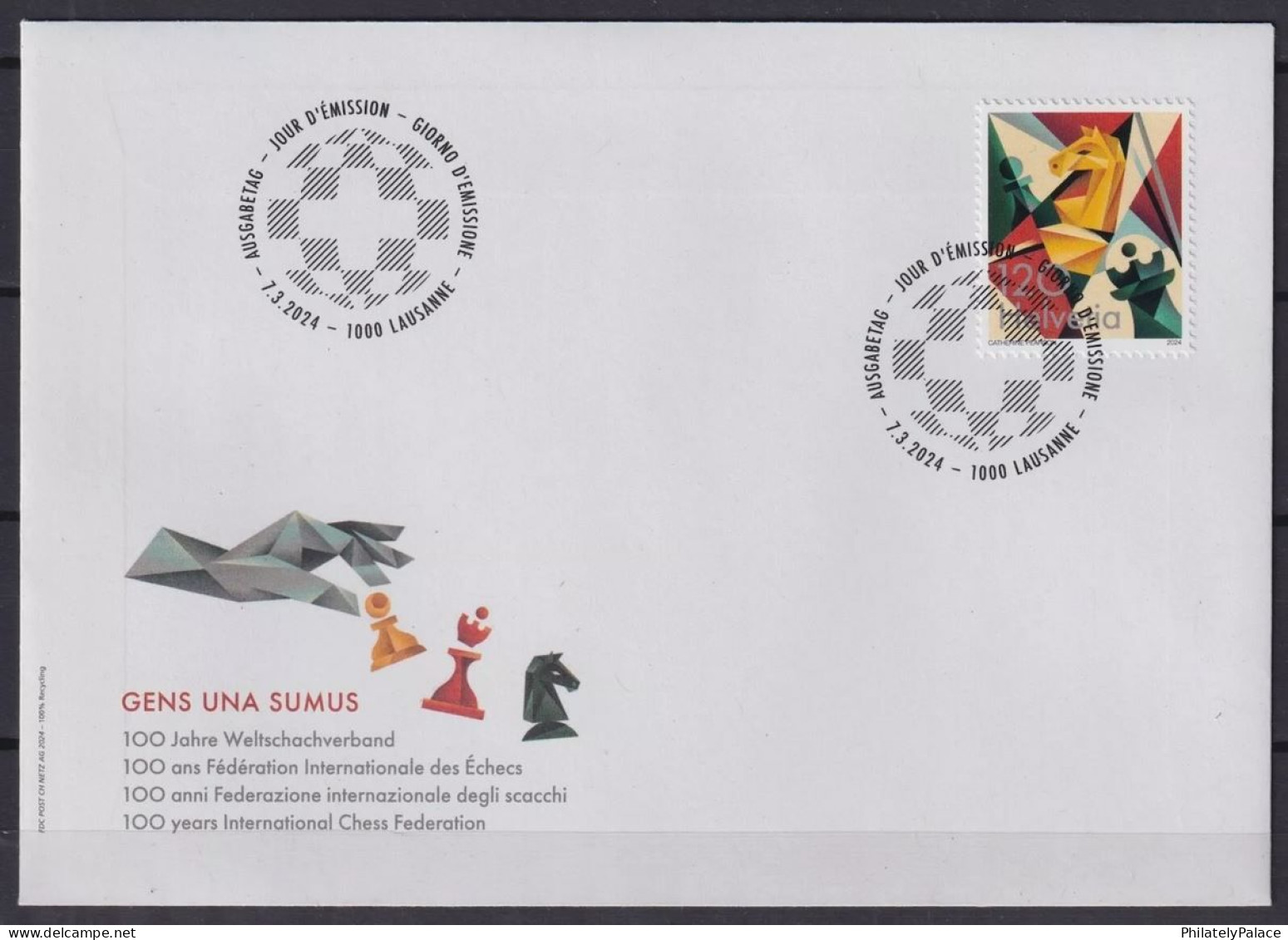 Swizerland 2024 100th Years Chess Federation ,Horse ,Bishop, King ,Knight, Pawn, FDC Cover (**) - Briefe U. Dokumente
