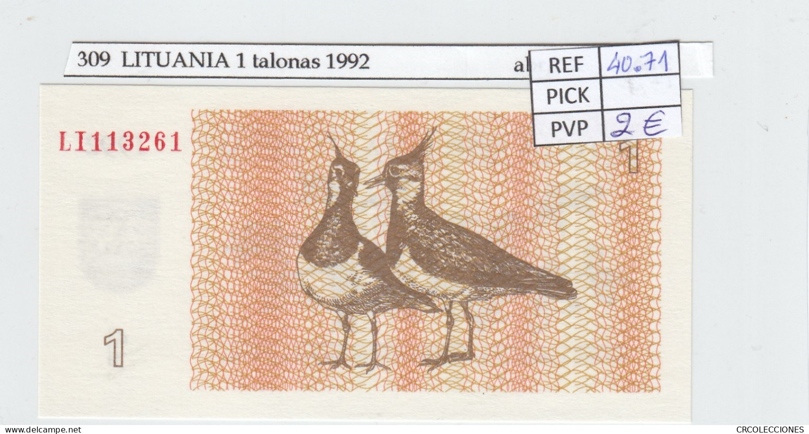 BILLETE LITUANIA 1 TALONA 1992 P-39 - Autres - Europe