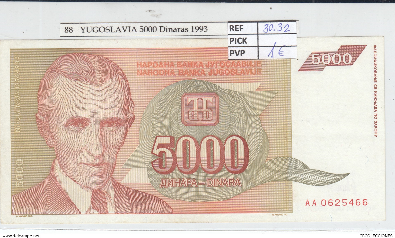 BILLETE YUGOSLAVIA 5.000 DINARA 1993 P-128a - Other - Europe