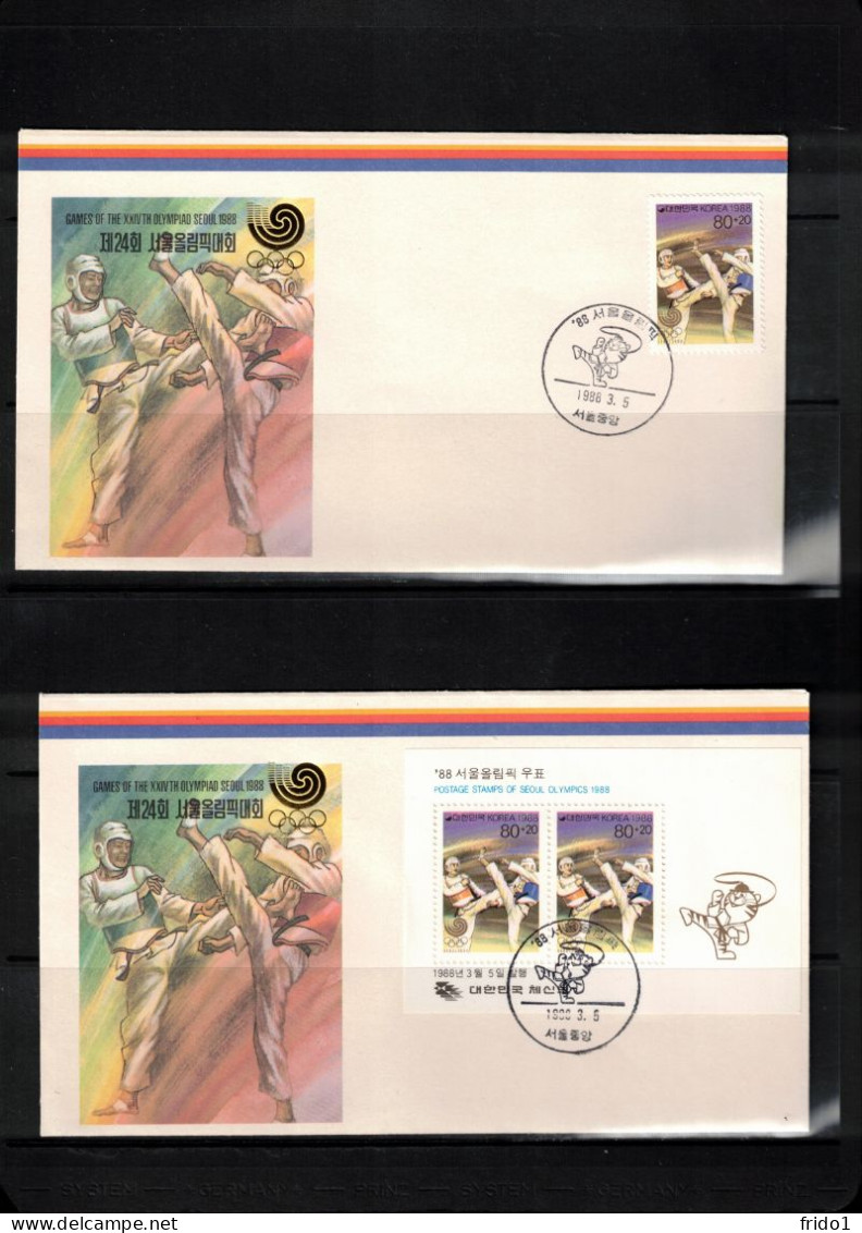 South Korea 1988 Olympic Games Seoul - Taekwondo Stamp+block FDC - Summer 1988: Seoul