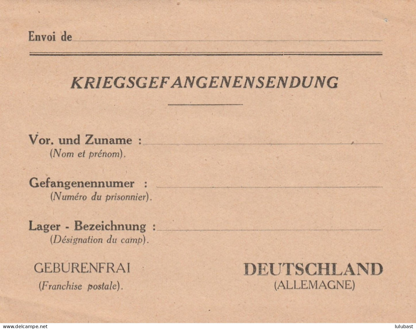 Etiquette Neuve Destinée à L'envoi D'un Paquet Par Un Prisonnier Français En Allemagne. (TTB) - Feldpost (franchise)