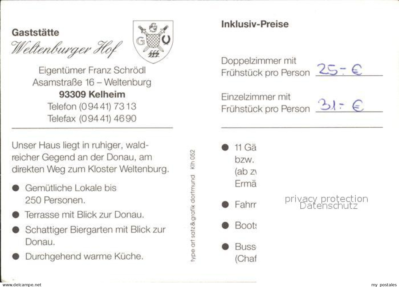 72590347 Kelheim Weltenburger Hof Gaststaette Kloster Befreiungshalle  Kelheim D - Kelheim