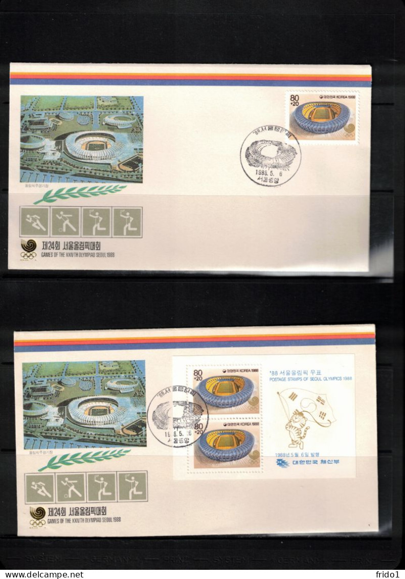 South Korea 1988 Olympic Games Seoul - Stadiums Stamp+block FDC - Sommer 1988: Seoul
