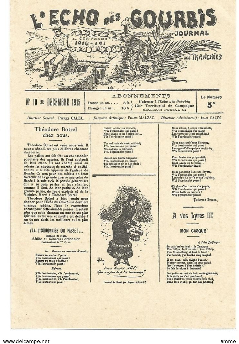 Vintage Postcard    *  L'Echo Des Gourbis  - Journal Des Tranchées 1915 - Patriotiques