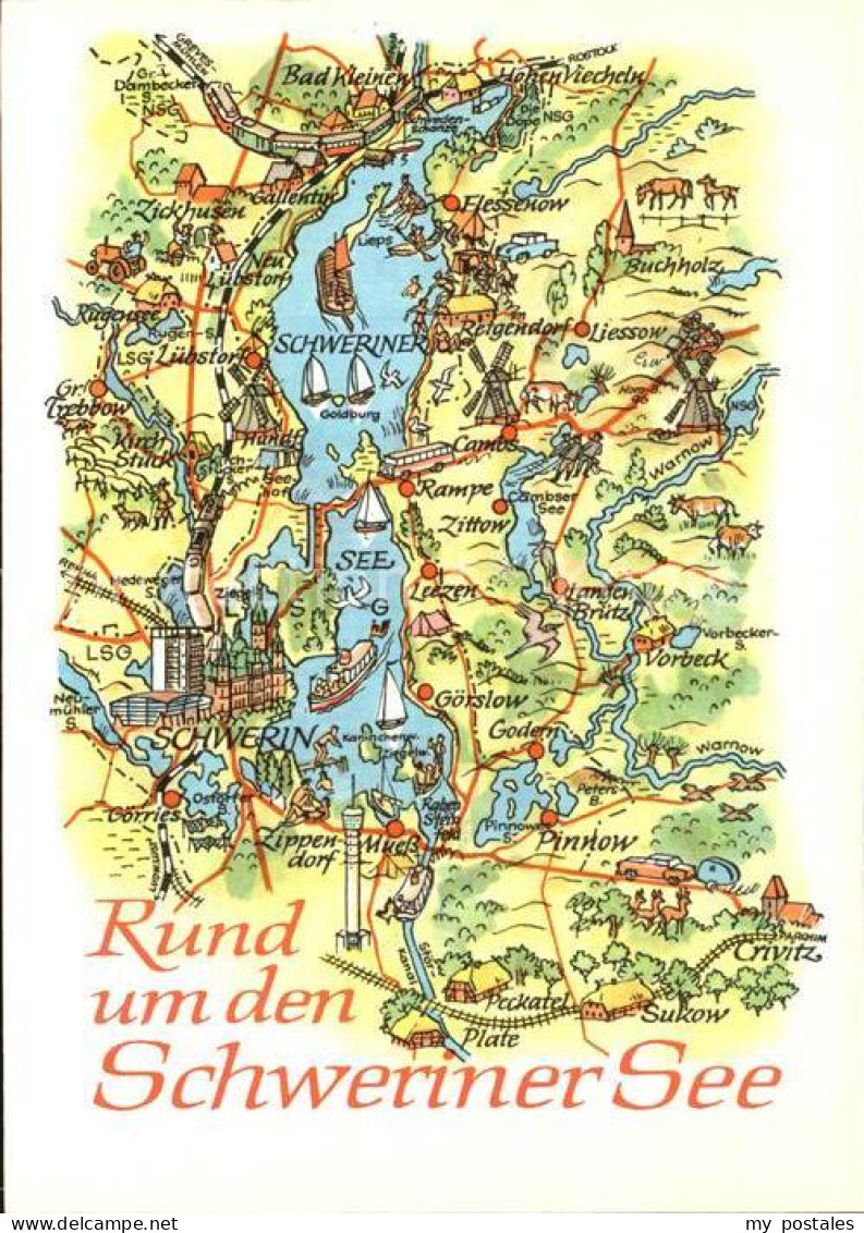 72587811 Schwerin Mecklenburg Rund Um Den Schweriner See Landkarte Schwerin - Schwerin