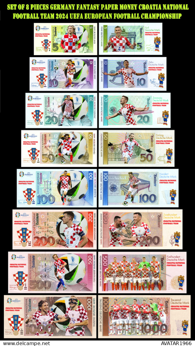 UEFA European Football Championship 2024 Qualified Country  Croatia 8 Pieces Germany Fantasy Paper Money - [15] Commemoratives & Special Issues