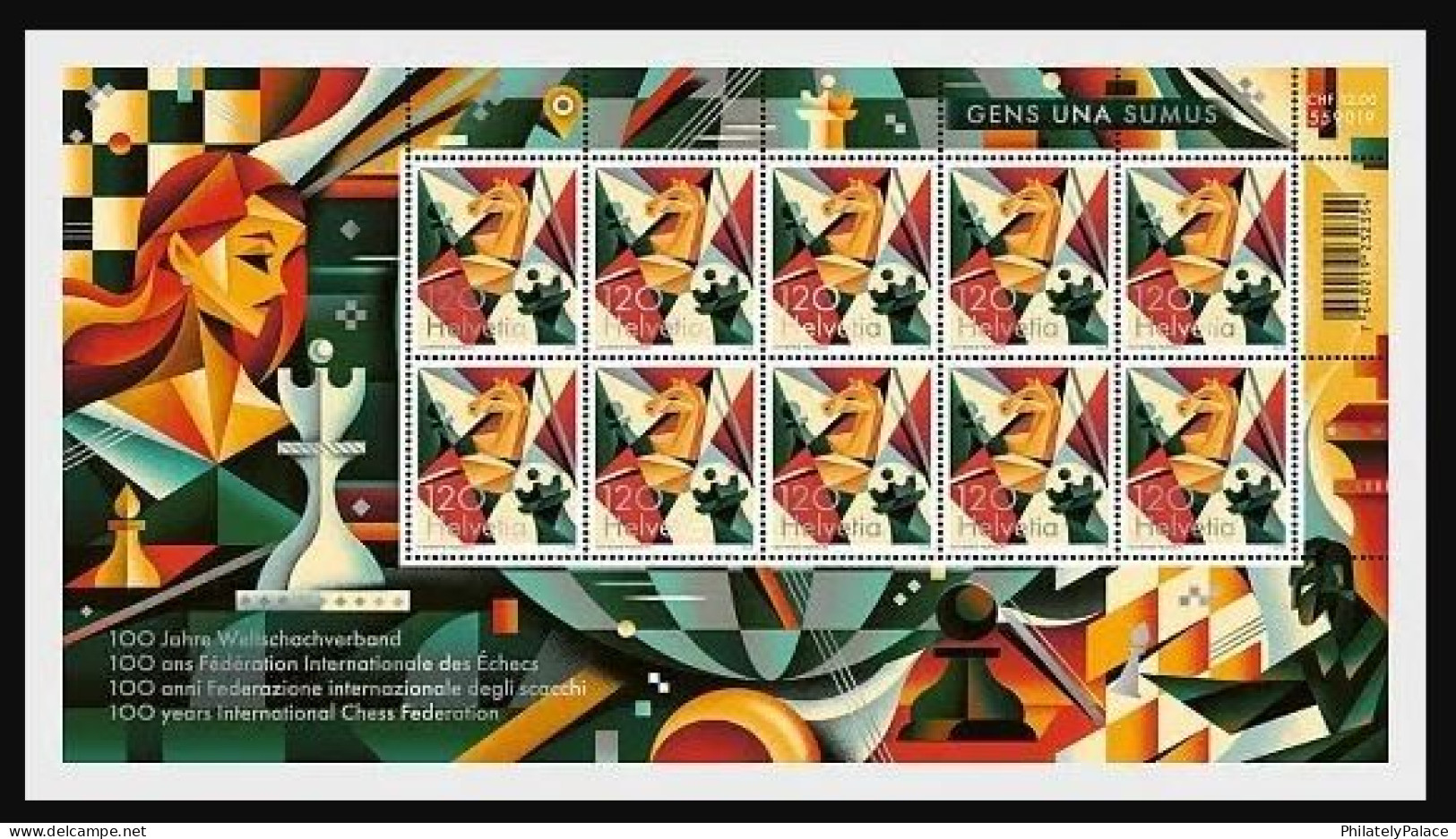 Swizerland 2024 100th Years Chess Federation ,Horse ,Bishop, King ,Knight, Pawn, Full Sheet MNH  (**) - Unused Stamps