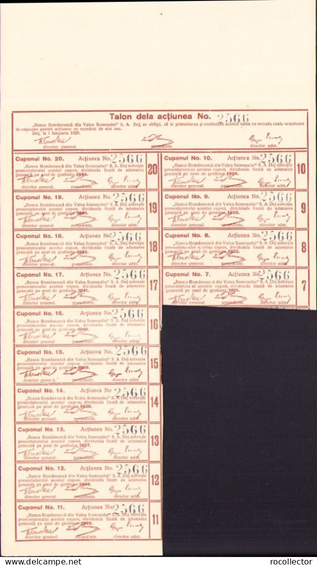 Banca Românească De Pe Valea Someșului SA Dej, Emisiunea I, 1925, Acțiune La Purtător De 500 Lei A2472N - Bank & Insurance