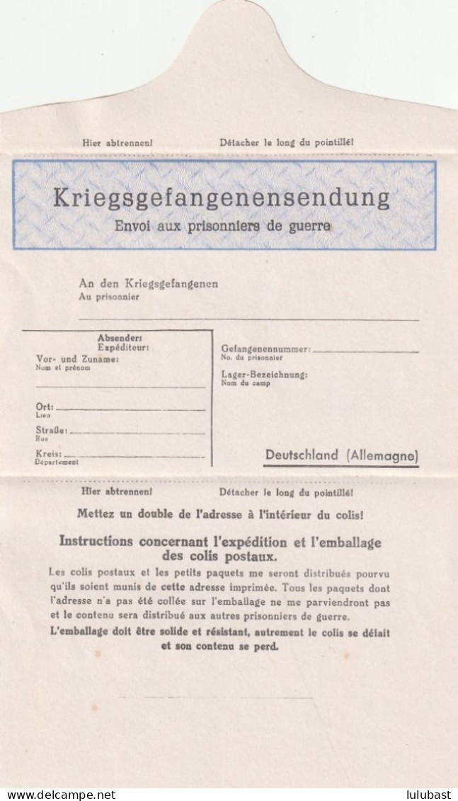 Lettre (neuve) Pour Permettre L'envoi En Allemagne D'un Colis à Un Prisonnier De Guerre Français. - Guerre De 1914-18
