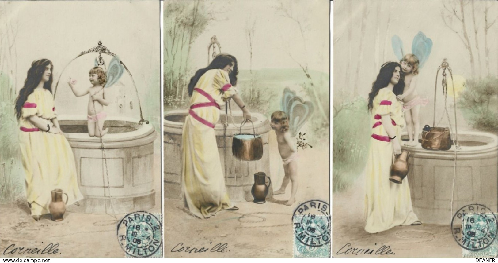 Série 1916 Cartes 1 à 6 ( 6 Cartes ) . Femme Et Fillette Libellule Au Puit. - Collections & Lots