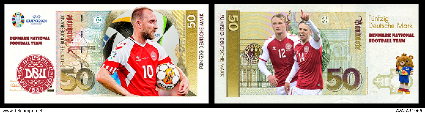 UEFA European Football Championship 2024 Qualified Country  Denmark 8 Pieces Germany Fantasy Paper Money - [15] Commemoratives & Special Issues