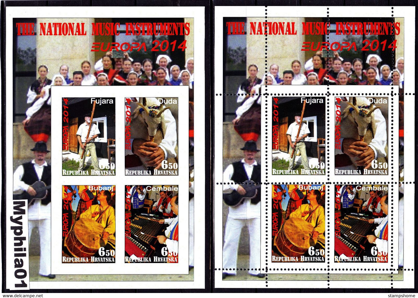 Rep. Hirvatska - 2014 - Europa Thema & Music - 2.Mini S/Sheet (imp.+perf.) Private İssue ** MNH - Vignetten (Erinnophilie)