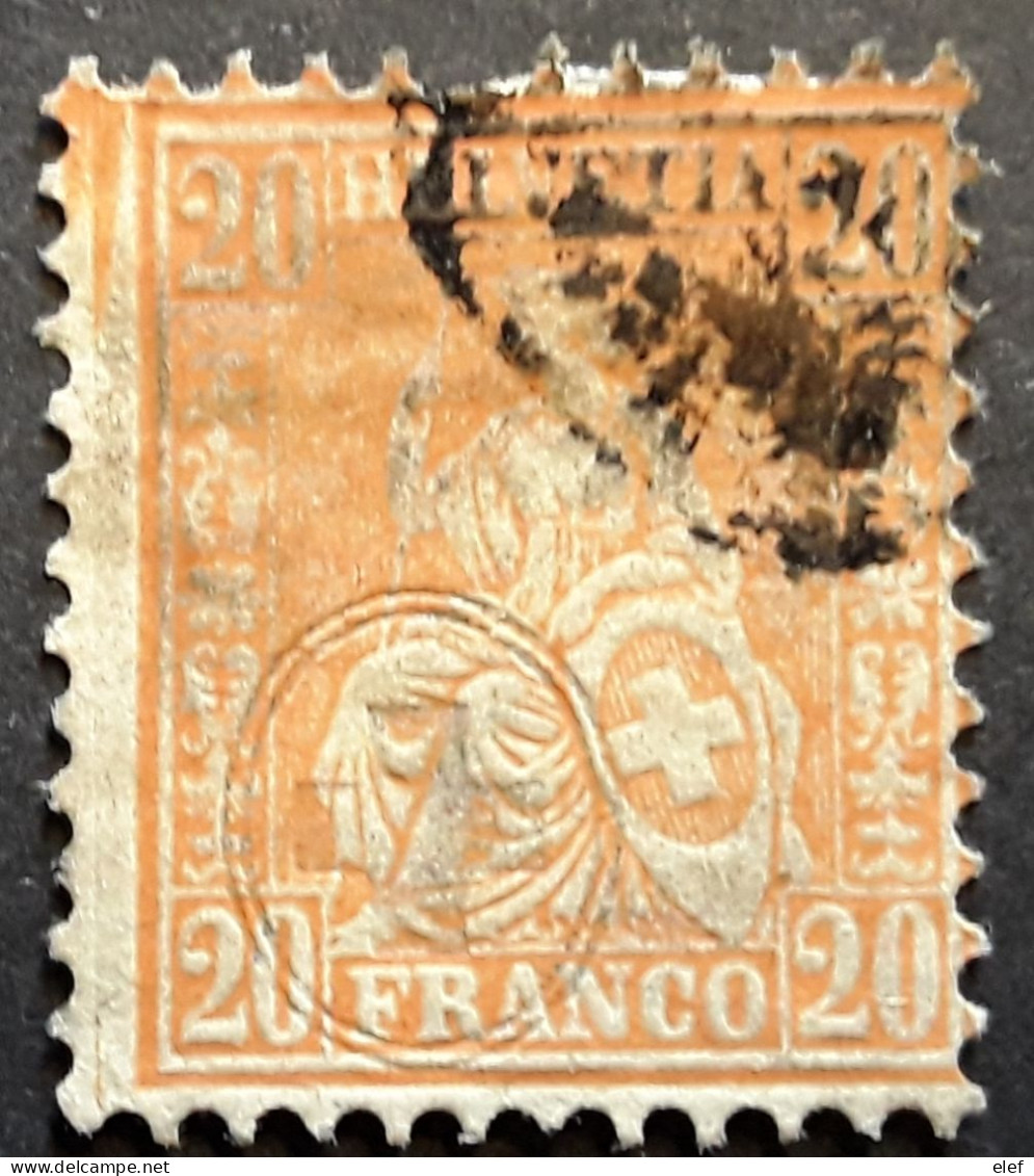 SUISSE 1881 , Déesse Assise Avec Fils De Soie , Yvert 53, 20 C Orange VARIETE TACHE Obl BTB COTE 60 Euros - Gebraucht