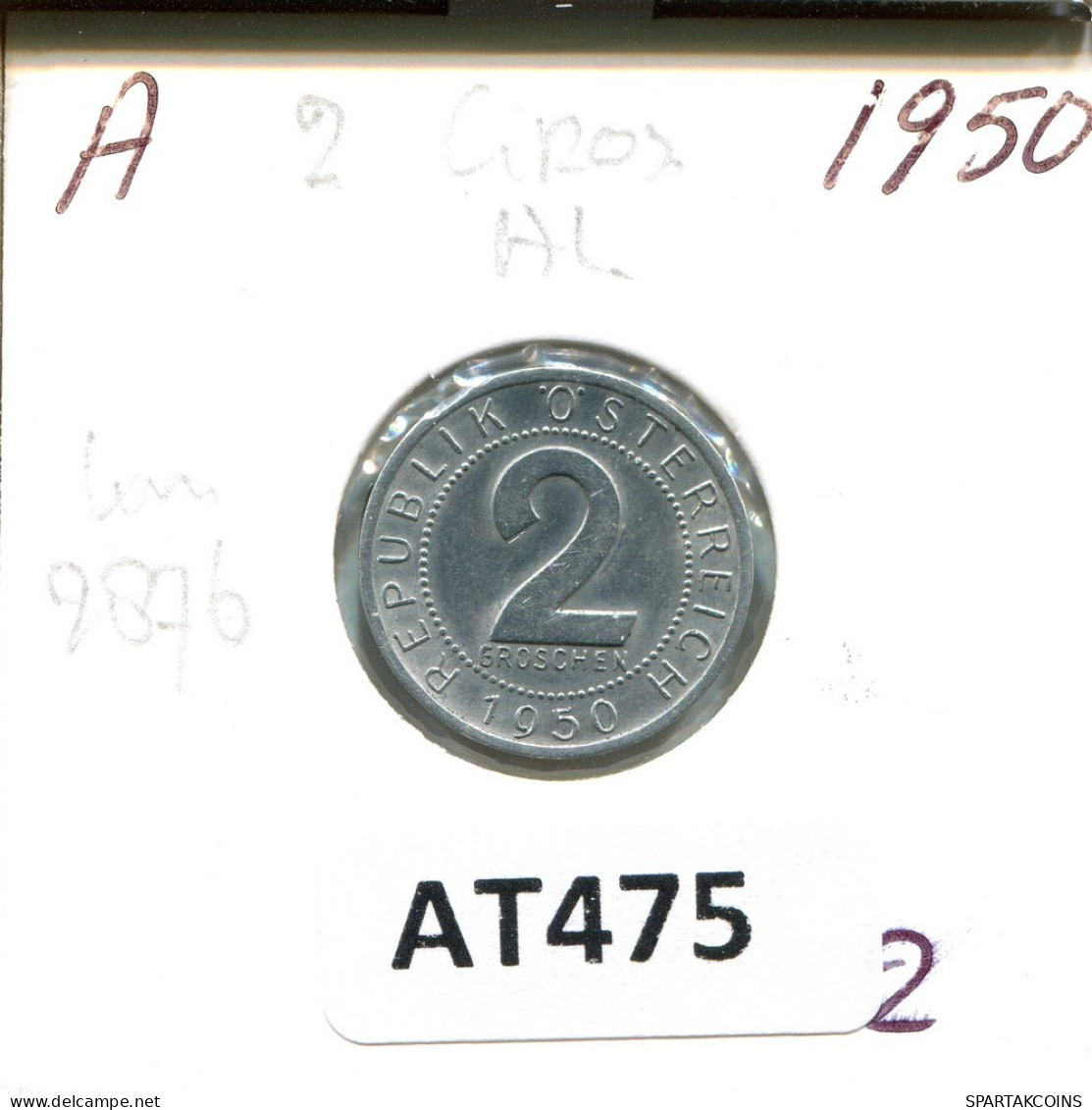 2 GROSCHEN 1950 AUSTRIA Moneda #AT475.E.A - Austria