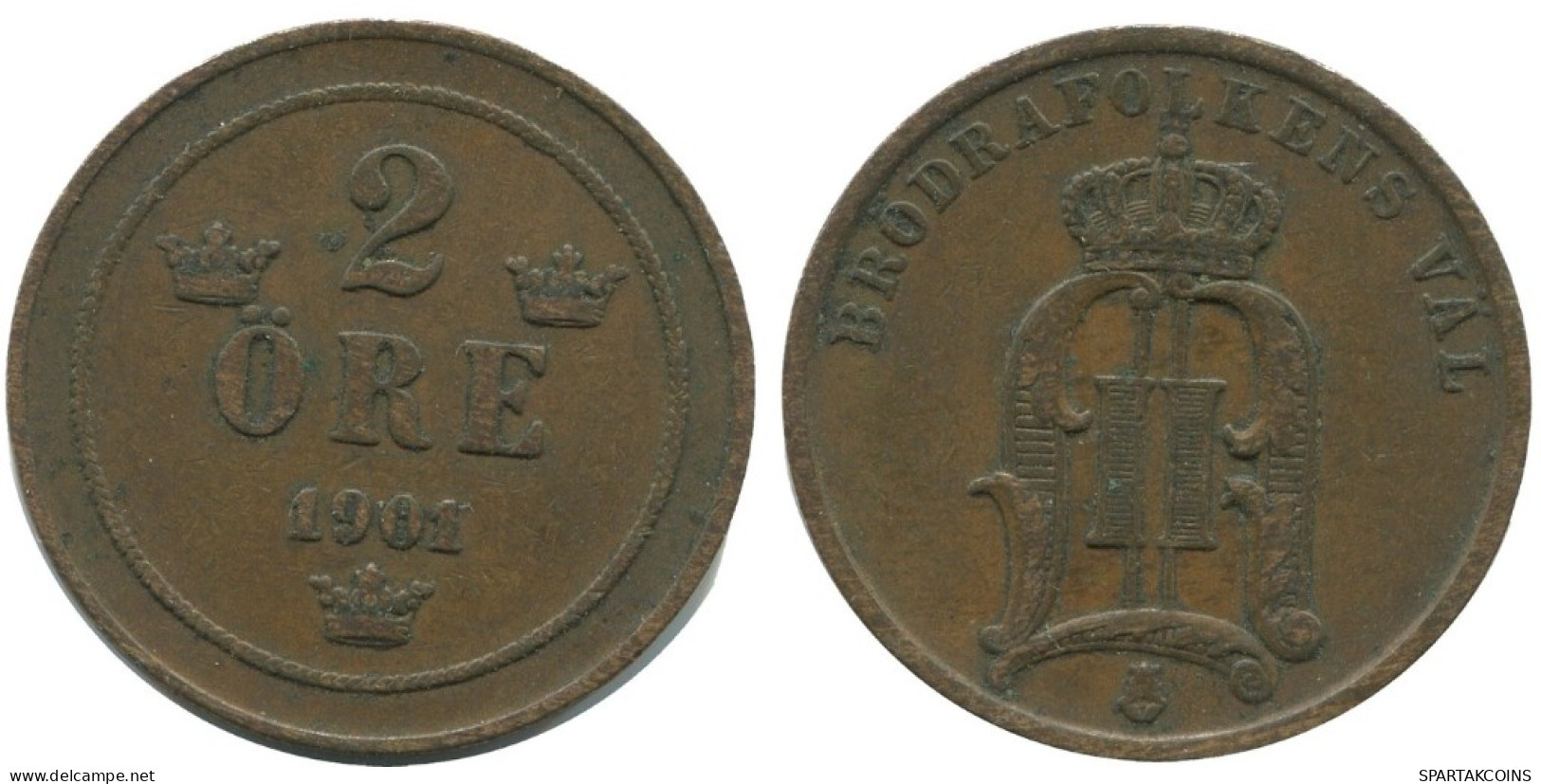 2 ORE 1901 SWEDEN Coin #AC869.2.U.A - Suède