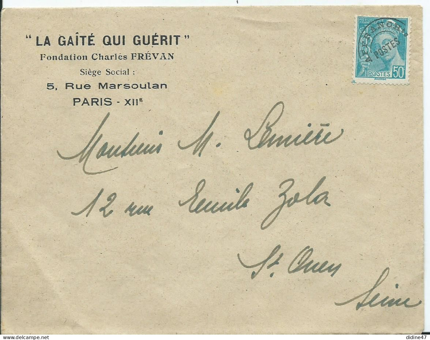 FRANCE - PRÉOBLITÉRÉ TYPE MERCURE Sur Enveloppe Illustrée " LA GAITÉ QUI GUÉRIT " - 1893-1947