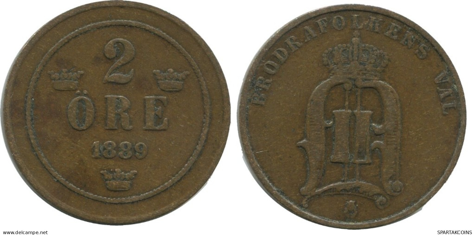 2 ORE 1889 SWEDEN Coin #AC930.2.U.A - Schweden