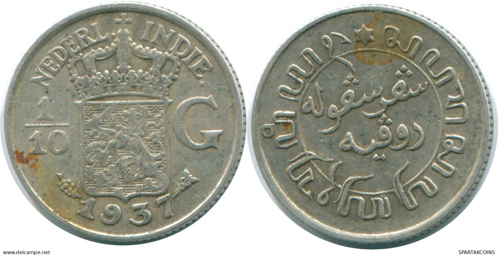 1/10 GULDEN 1937 NIEDERLANDE OSTINDIEN SILBER Koloniale Münze #NL13489.3.D.A - Niederländisch-Indien