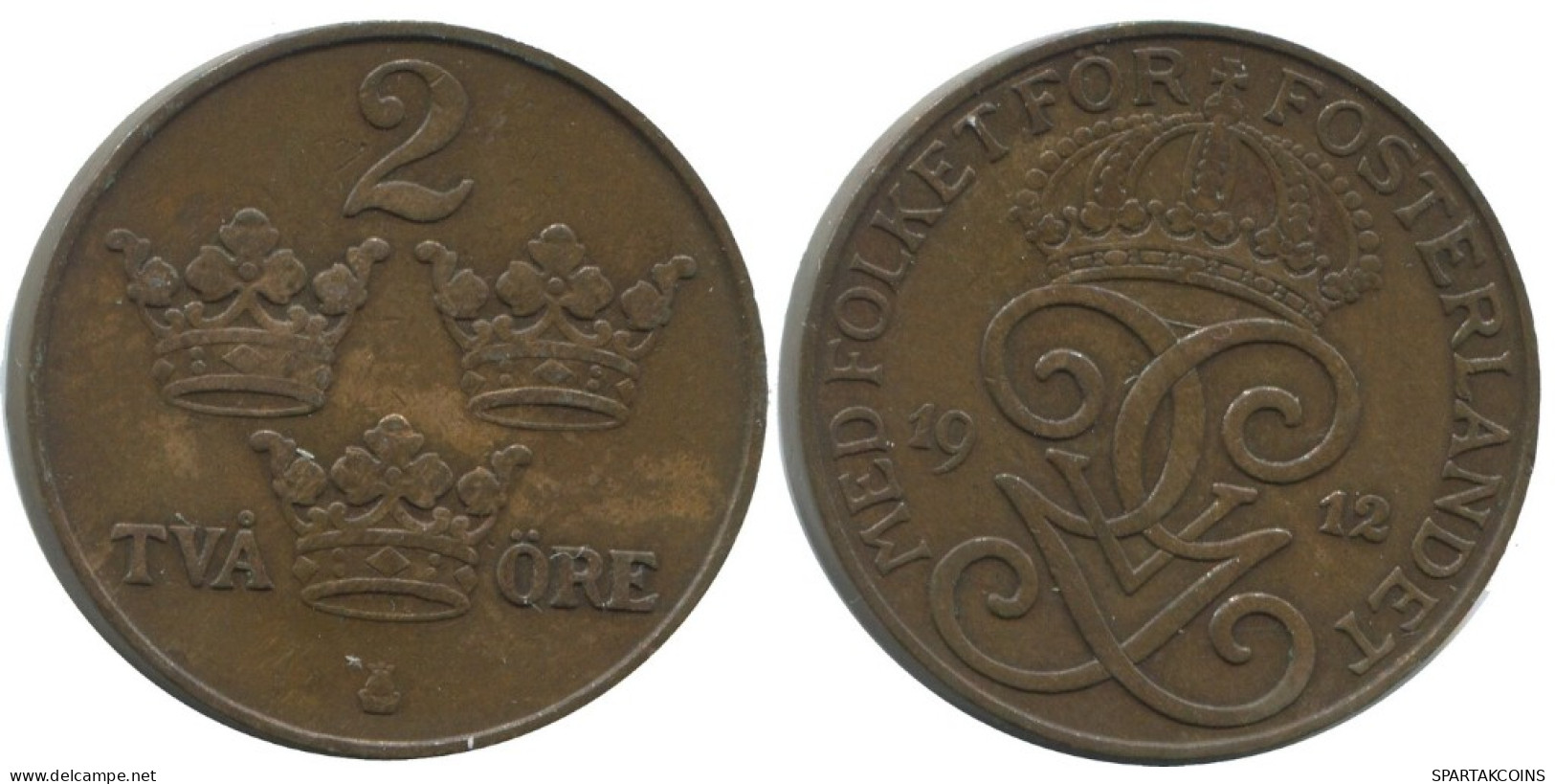 2 ORE 1912 SWEDEN Coin #AC837.2.U.A - Schweden