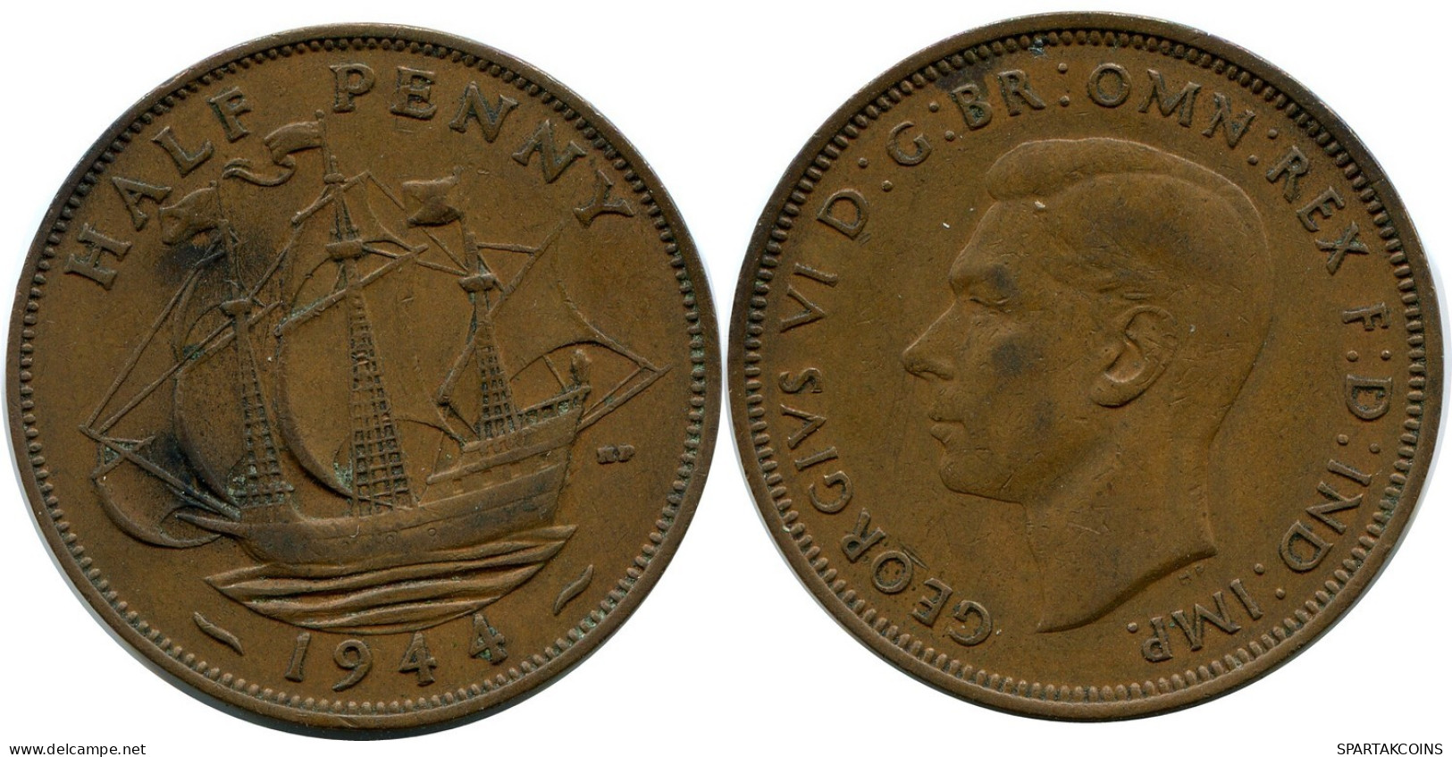 HALF PENNY 1944 UK GROßBRITANNIEN GREAT BRITAIN Münze #BA977.D.A - C. 1/2 Penny