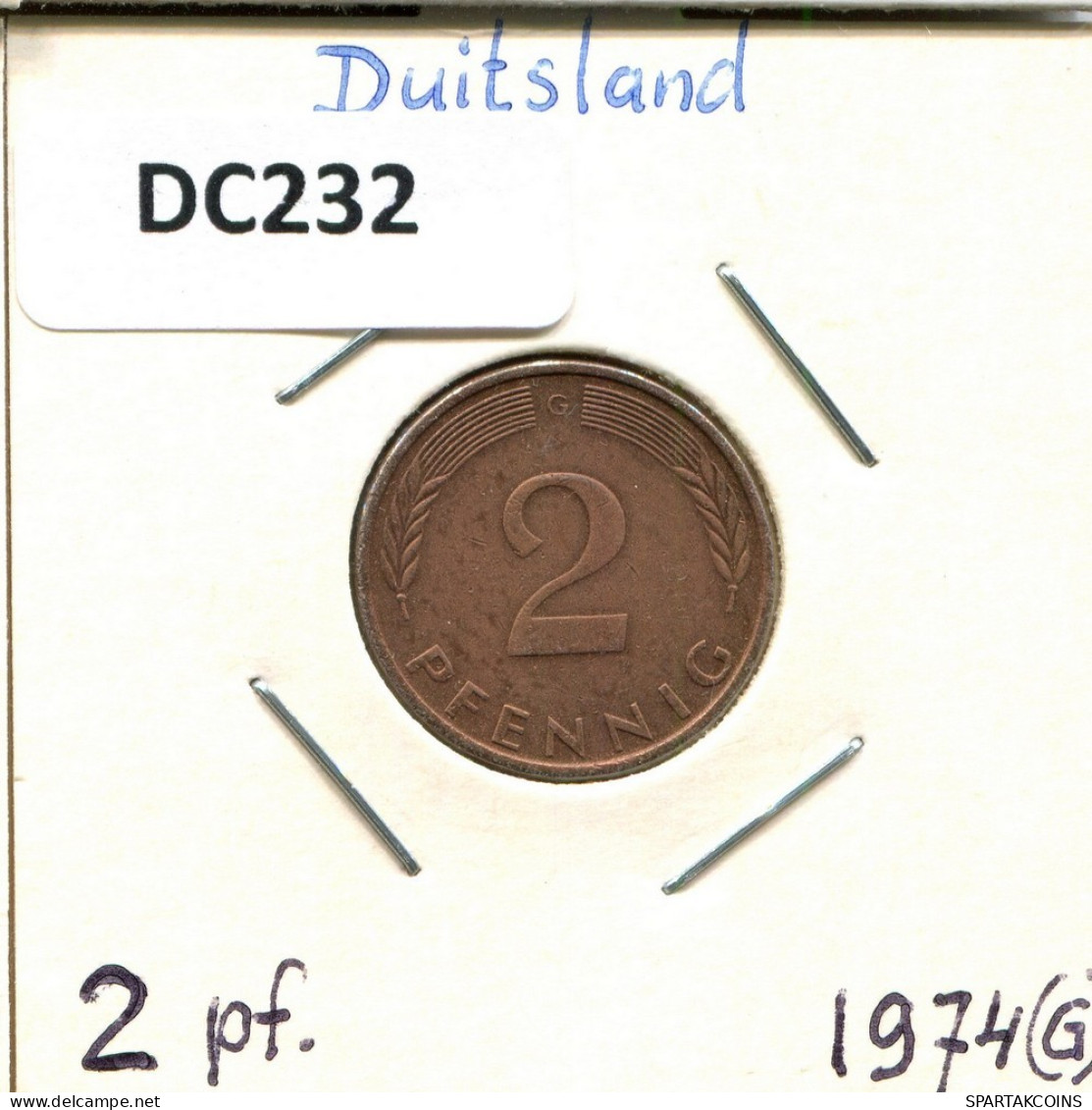 2 PFENNIG 1974 G BRD ALEMANIA Moneda GERMANY #DC232.E.A - 2 Pfennig