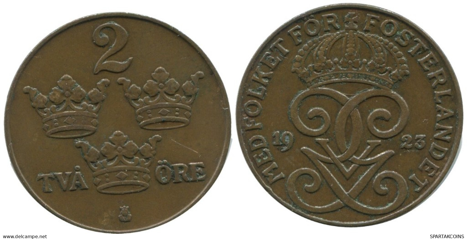 2 ORE 1923 SCHWEDEN SWEDEN Münze #AC811.2.D.A - Suède