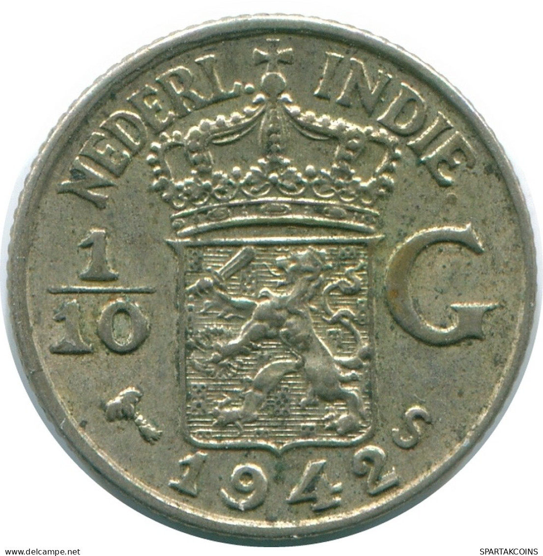 1/10 GULDEN 1942 NETHERLANDS EAST INDIES SILVER Colonial Coin #NL13957.3.U.A - Niederländisch-Indien