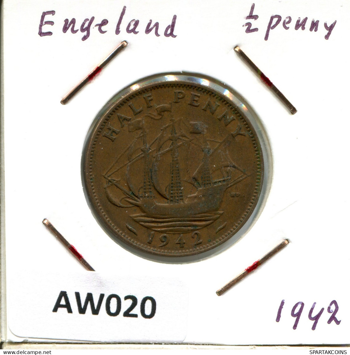 HALF PENNY 1942 UK GROßBRITANNIEN GREAT BRITAIN Münze #AW020.D.A - C. 1/2 Penny