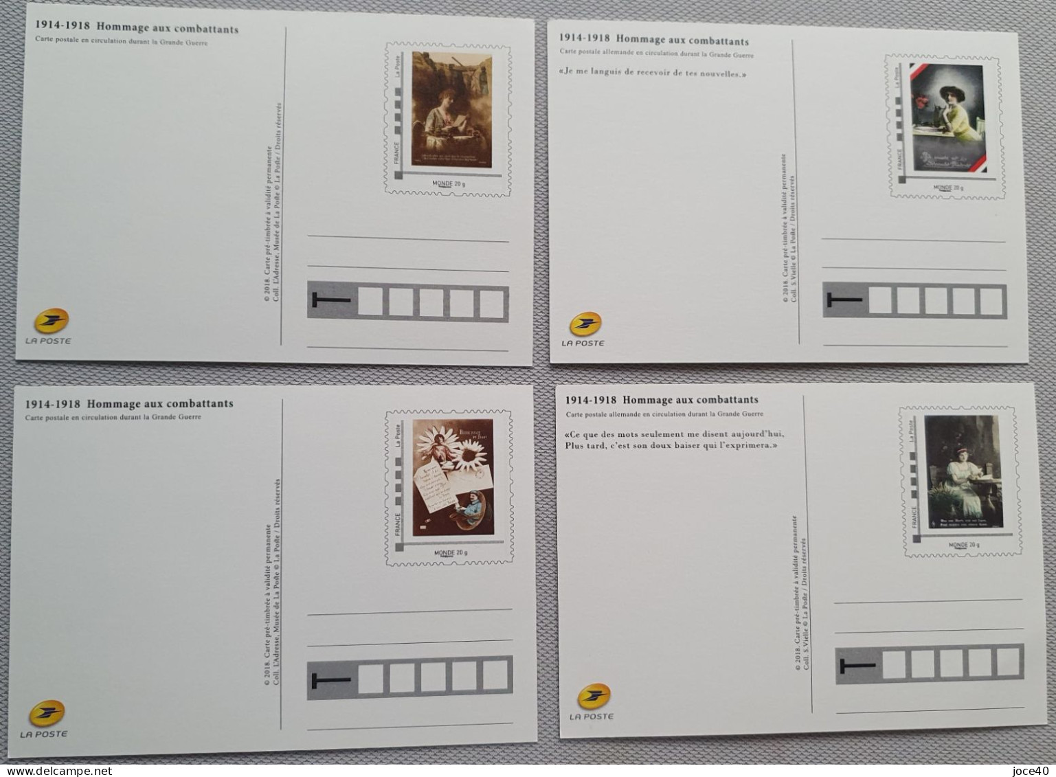 4 Cartes Postales Pré-timbrées Sur HOMMAGE AUX COMBATTANTS -neuves -voir Descriptif - Prêts-à-poster:  Autres (1995-...)