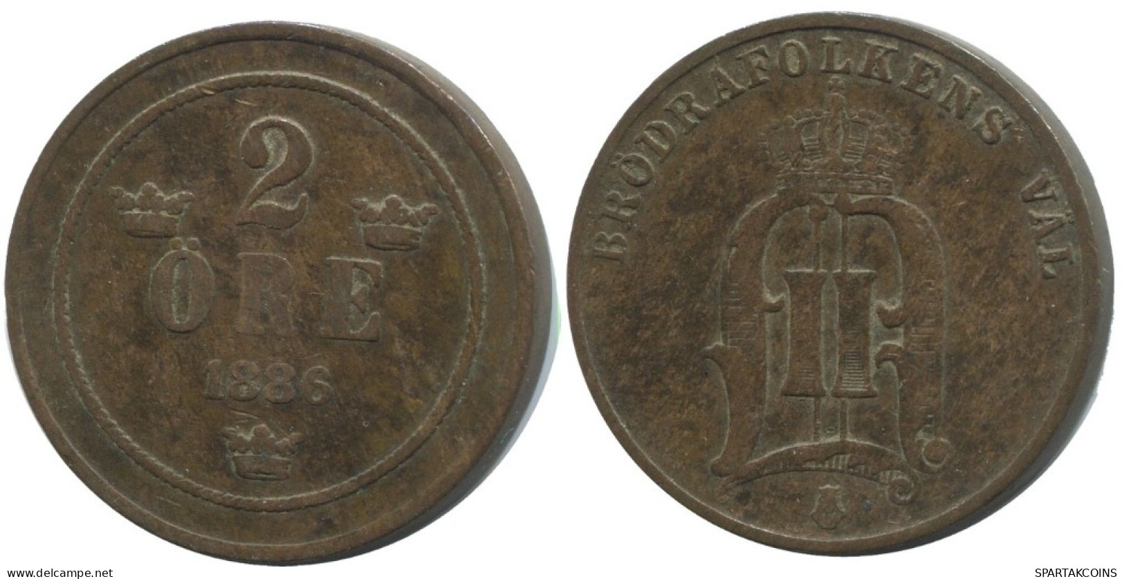 2 ORE 1886 SWEDEN Coin #AC900.2.U.A - Suède