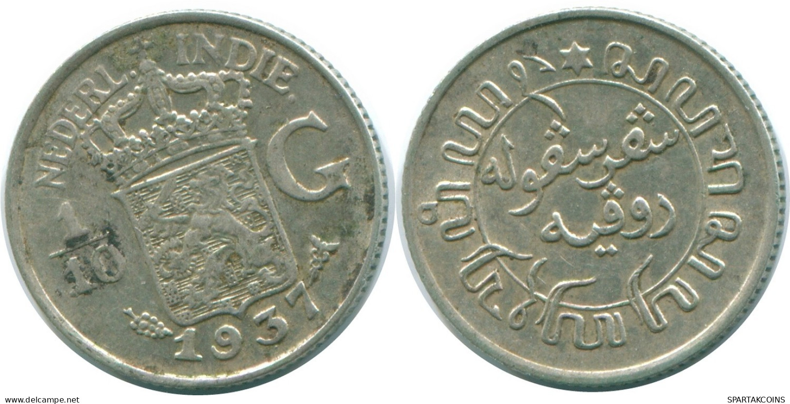 1/10 GULDEN 1937 INDES ORIENTALES NÉERLANDAISES ARGENT Colonial Pièce #NL13487.3.F.A - Niederländisch-Indien