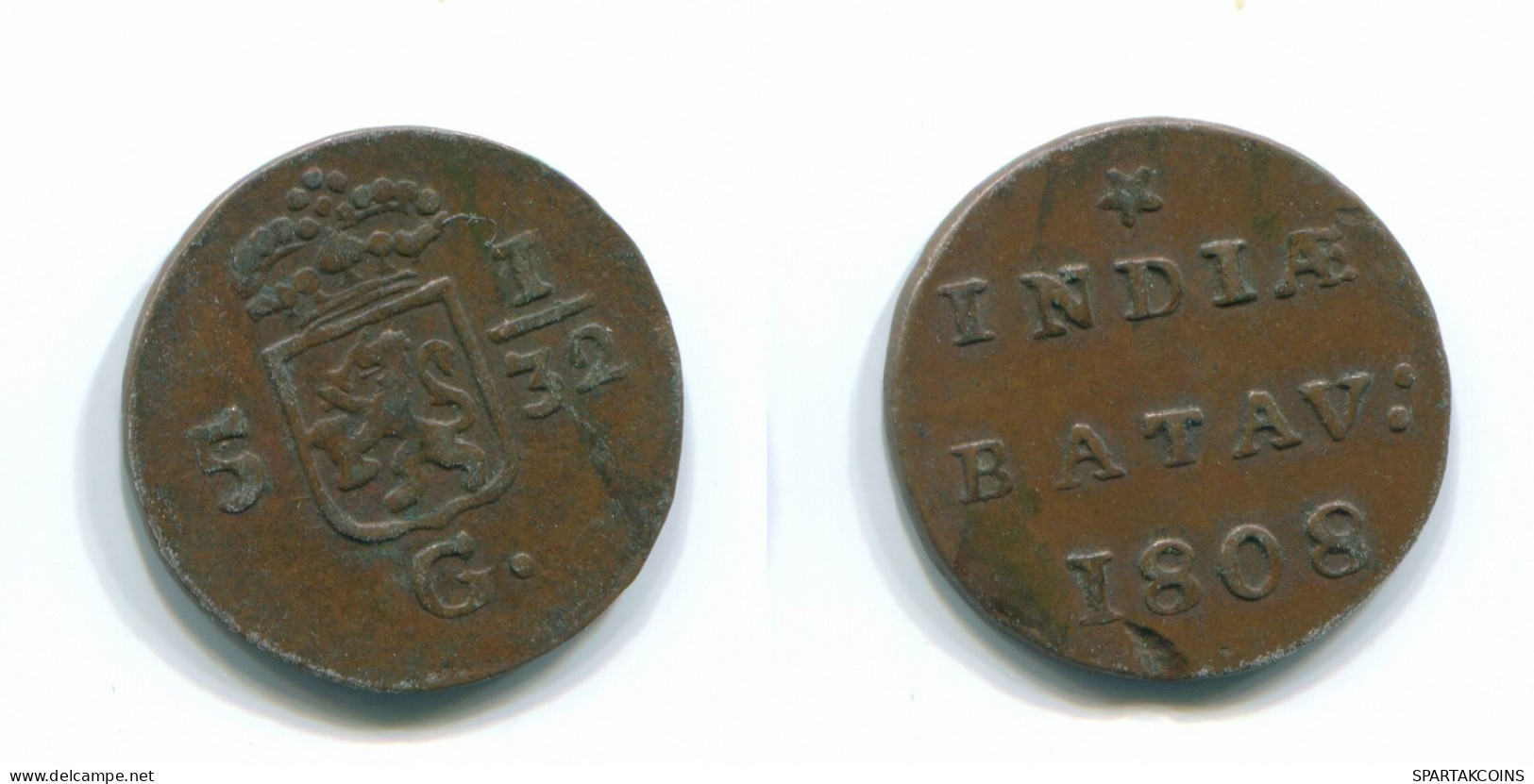 1808 VOC BATAVIA 1/2 DUIT NIEDERLANDE OSTINDIEN Koloniale Münze #S11728.D.A - Niederländisch-Indien
