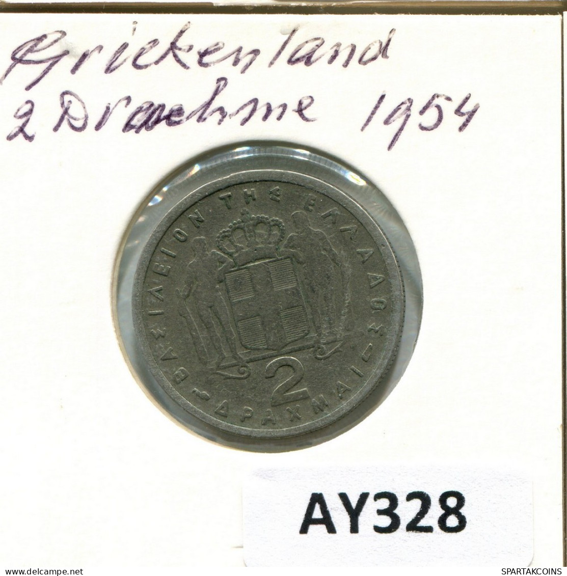 2 DRACHMES 1954 GRECIA GREECE Moneda #AY328.E.A - Griekenland